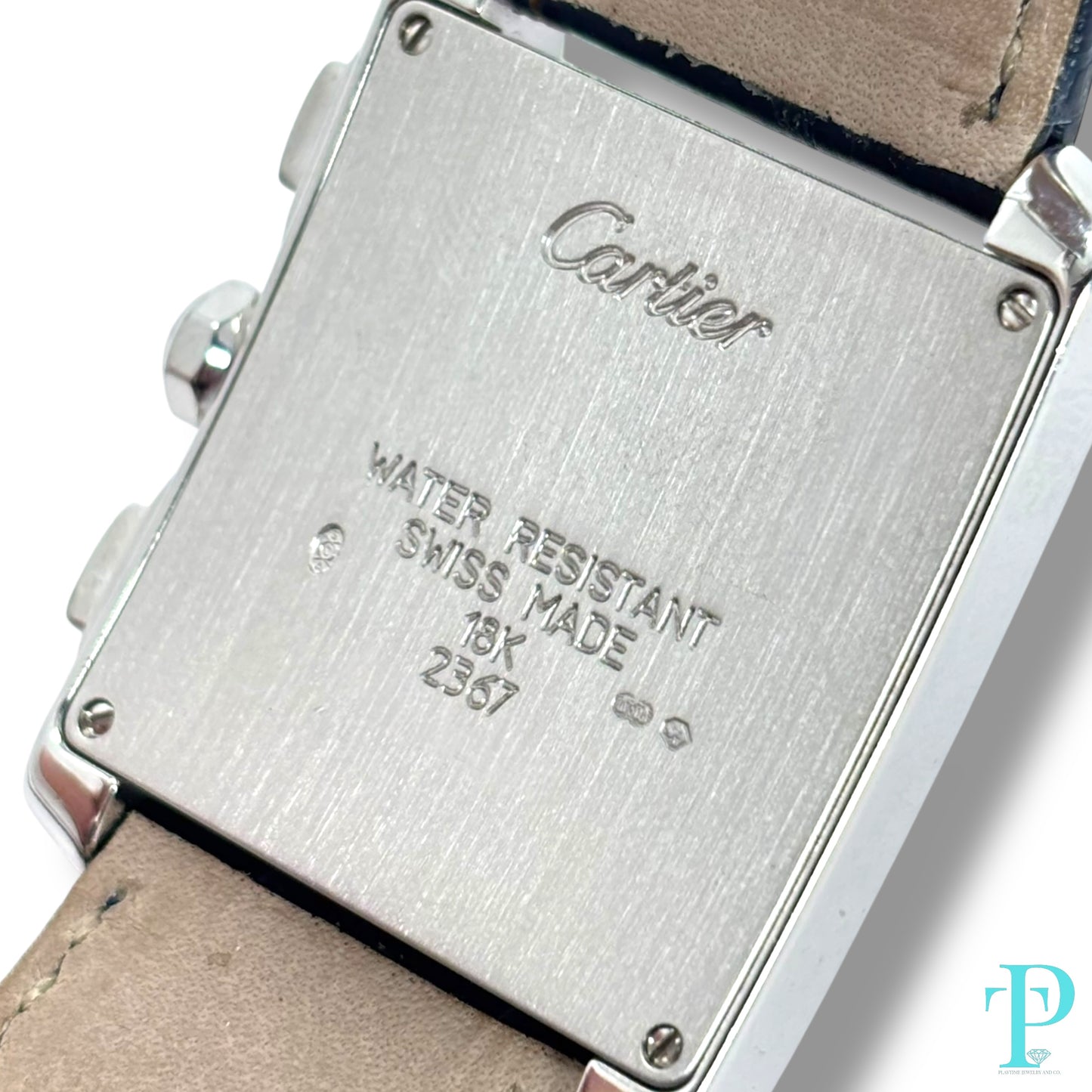 28MM CARTIER TANK FRANÇAISE CHRONOFLEX / 18KT WHITE GOLD / FACTORY DIAMOND BEZEL