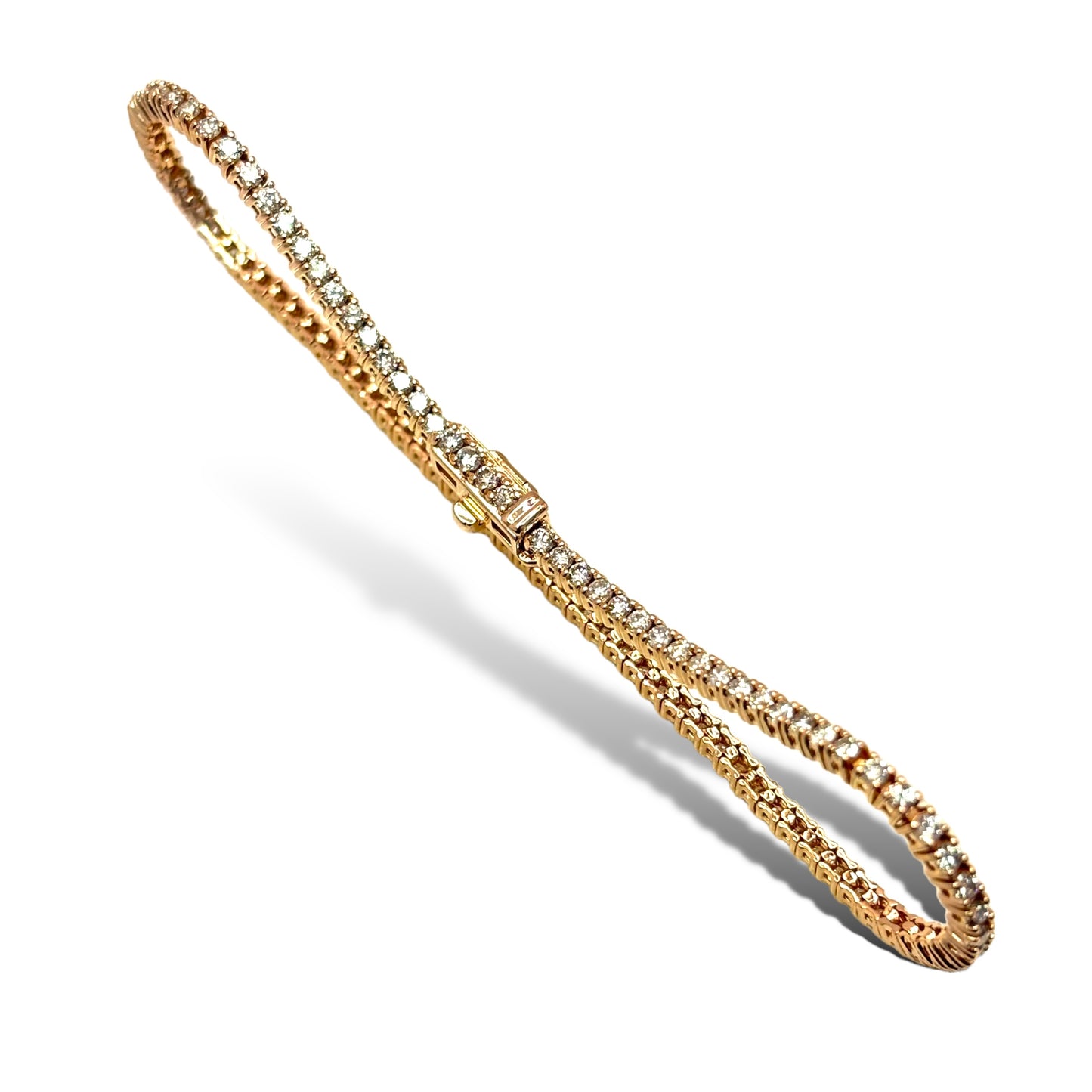 2Pt 14Kt ROSE GOLD ROUND-CUT DIAMOND TENNIS BRACELET 2.02CTW