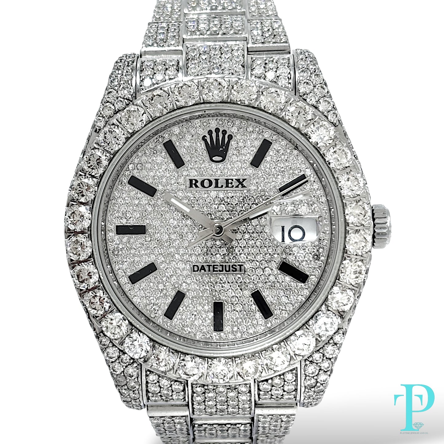 41MM ROLEX DATEJUST “AVALANCHE” / VVS-1 BUSTDOWN / DIAMOND ENCRUSTED / STAINLESS STEEL / OYSTER BRACELET / STICK HOUR-MARKERS / AUTOMATIC MOVEMENT