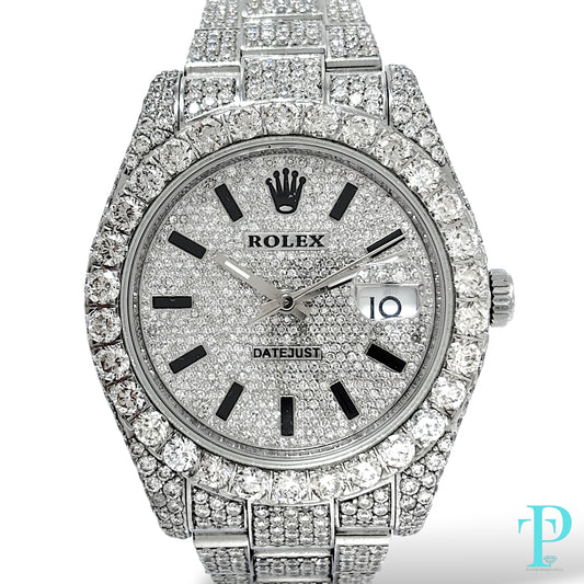 41MM ROLEX DATEJUST “AVALANCHE” / VVS-1 BUSTDOWN / DIAMOND ENCRUSTED / STAINLESS STEEL / OYSTER BRACELET / STICK HOUR-MARKERS / AUTOMATIC MOVEMENT