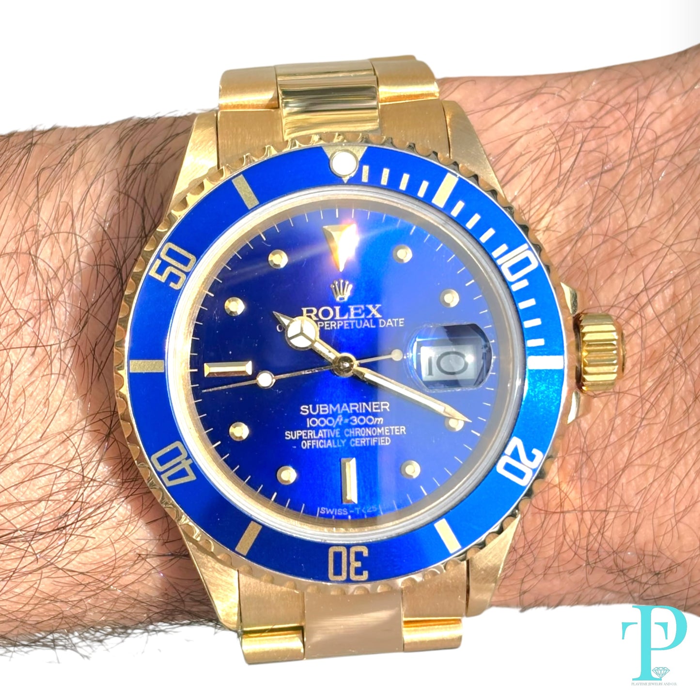 40MM ROLEX SUBMARINER 16618-LB / 18KT YELLOW GOLD MENS WATCH