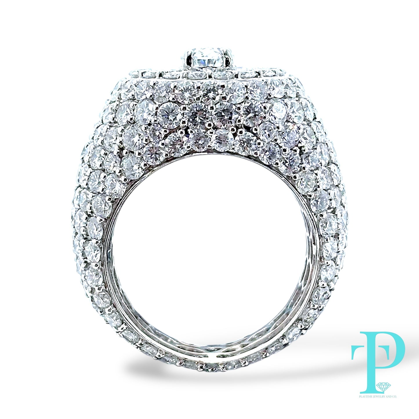14KT WHITE GOLD “ICEBERG” RING 9.22CTW VVS-1 LAB-GROWN DIAMOND SIGNET RING