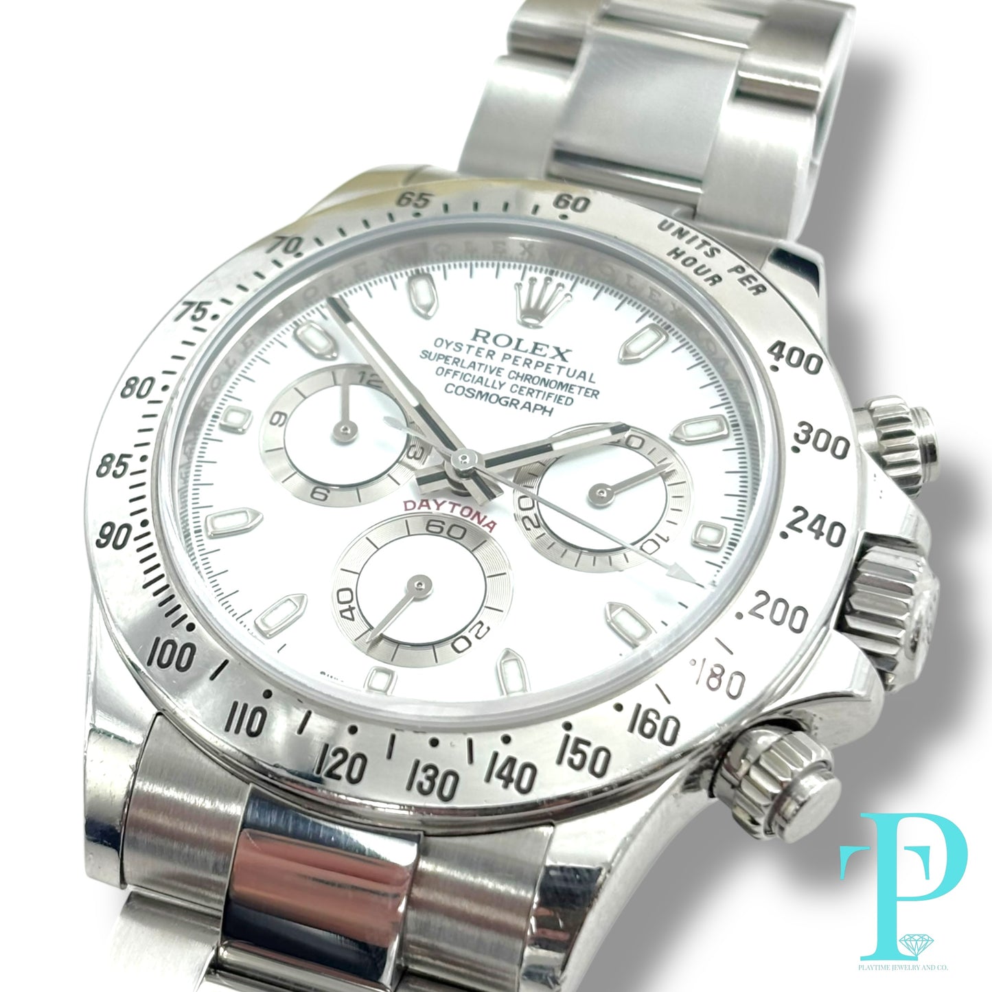 40MM ROLEX DAYTONA / STAINLESS STEEL / WHITE AND SILVER DIAL / OYSTER BRACELET / CHRONOGRAPH / AUTOMATIC MOVEMENT / REF.116520