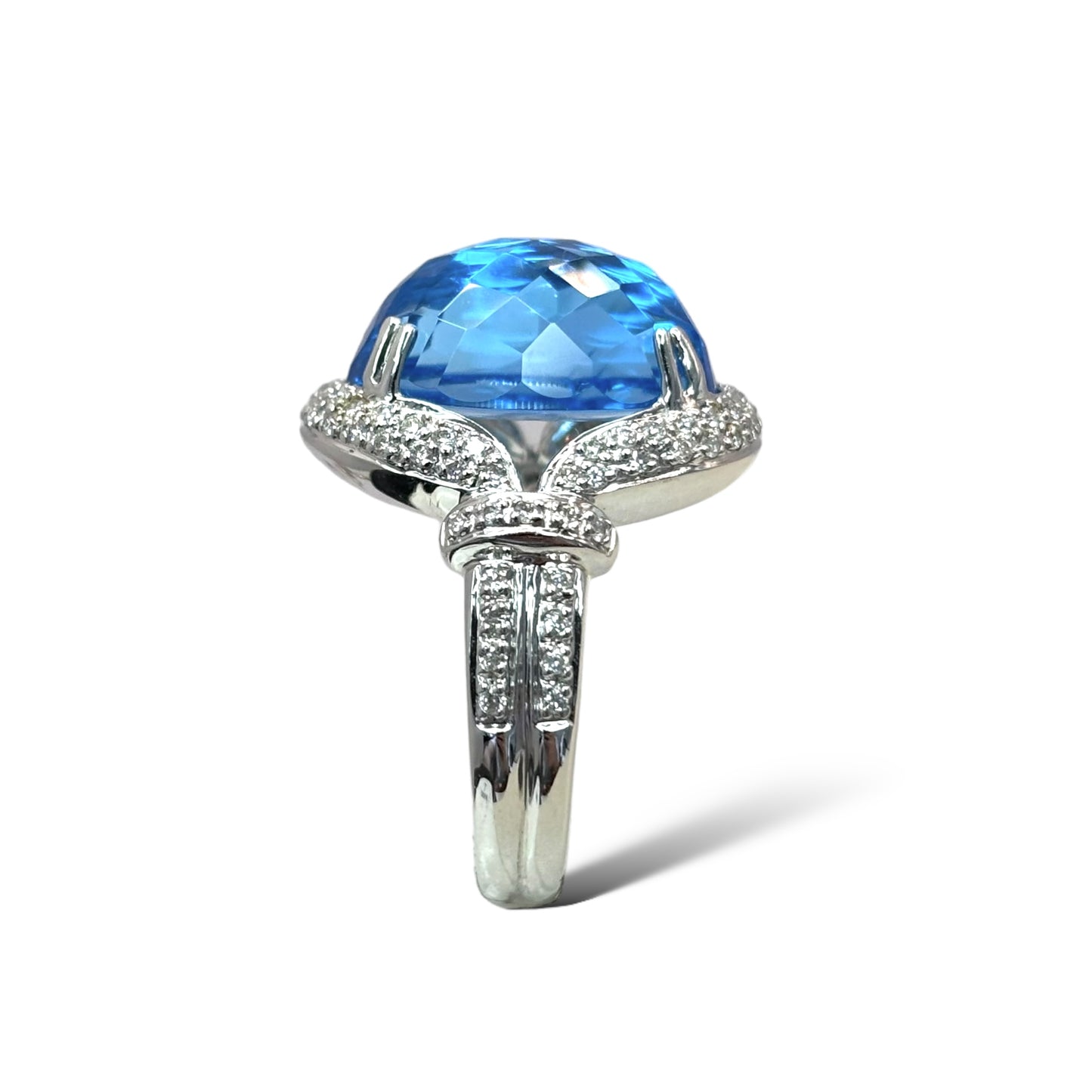 1/1 ESTATE 18KT WHITE GOLD 10.00 CTW BLUE TOPAZ RING