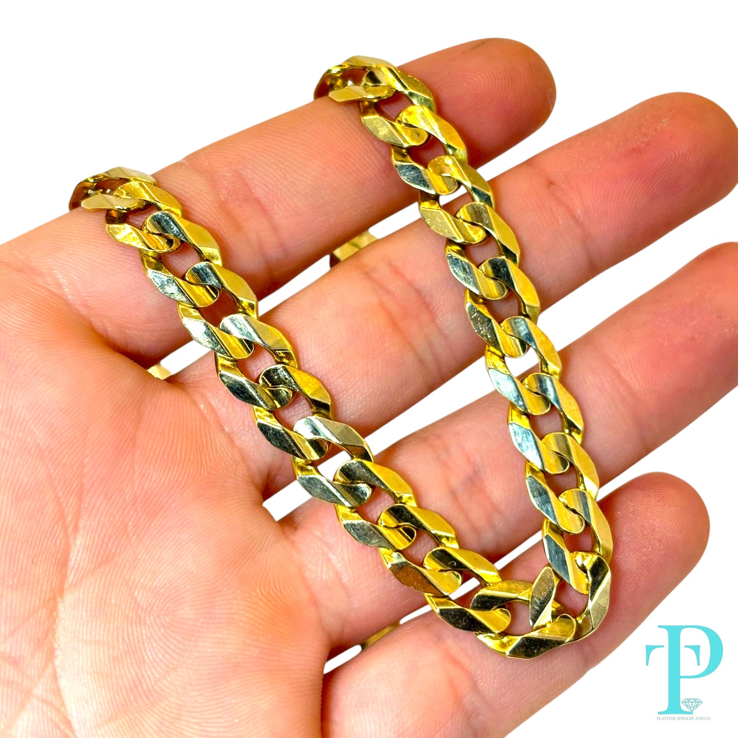 8.5MM 10KT SOLID YELLOW GOLD CURB LINK CHAIN 22” 47.85g