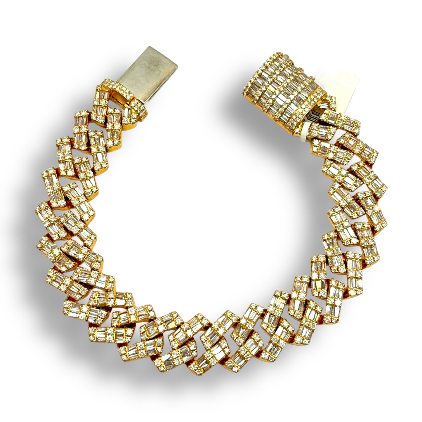 15MM 14KT ROSE GOLD BAGUETTE DIAMOND MIAMI CUBAN LINK BRACELET 14.00 CTW