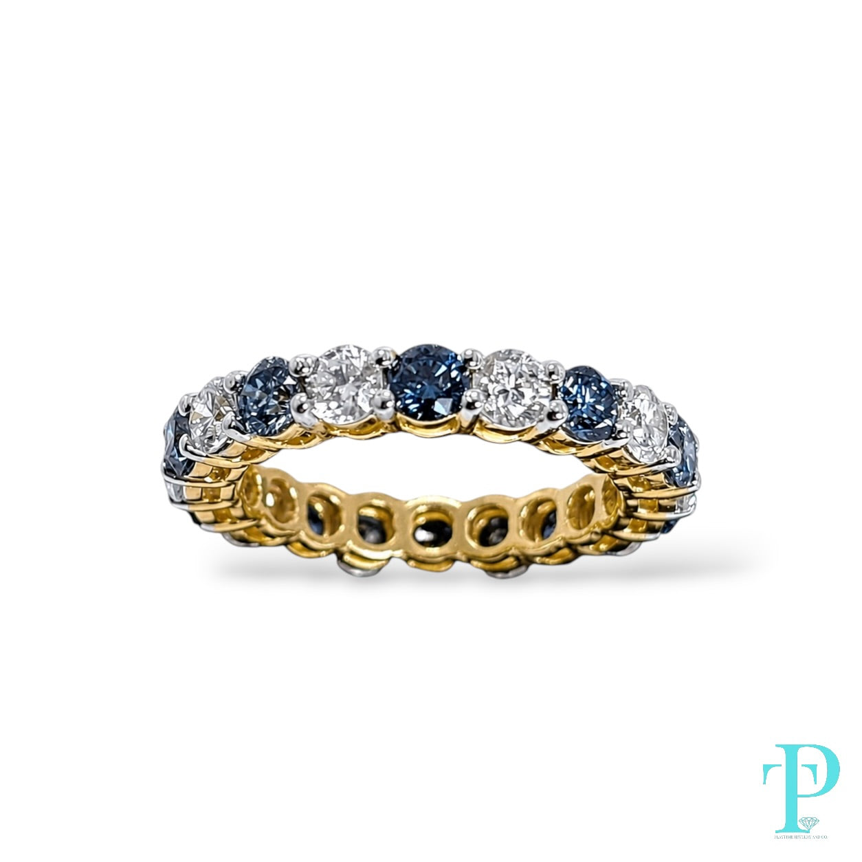 3.20CTW 14KT GOLD BLUE & WHITE LAB DIAMOND ETERNITY BAND