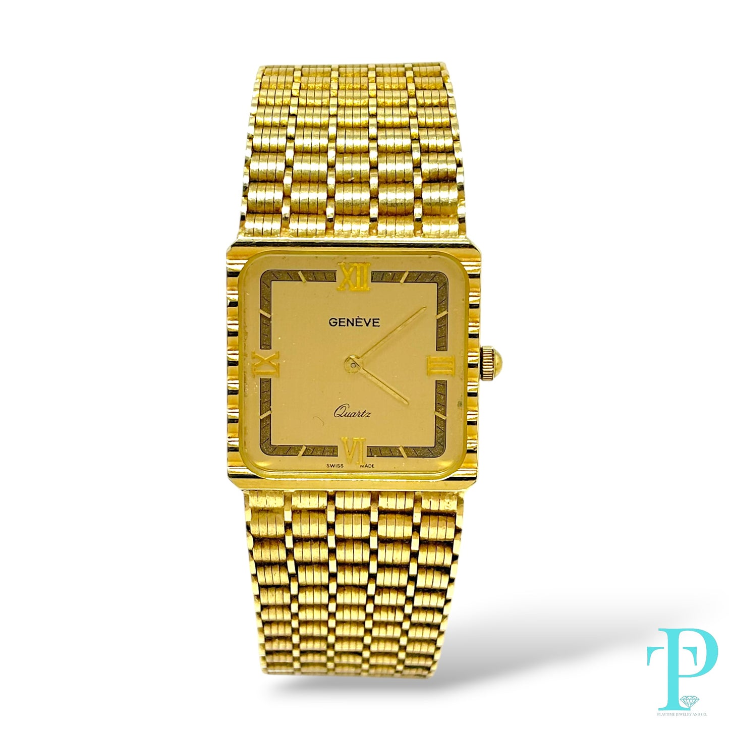 36MM VINTAGE GENÈVE 14KT SOLID GOLD RECTANGULAR WATCH
