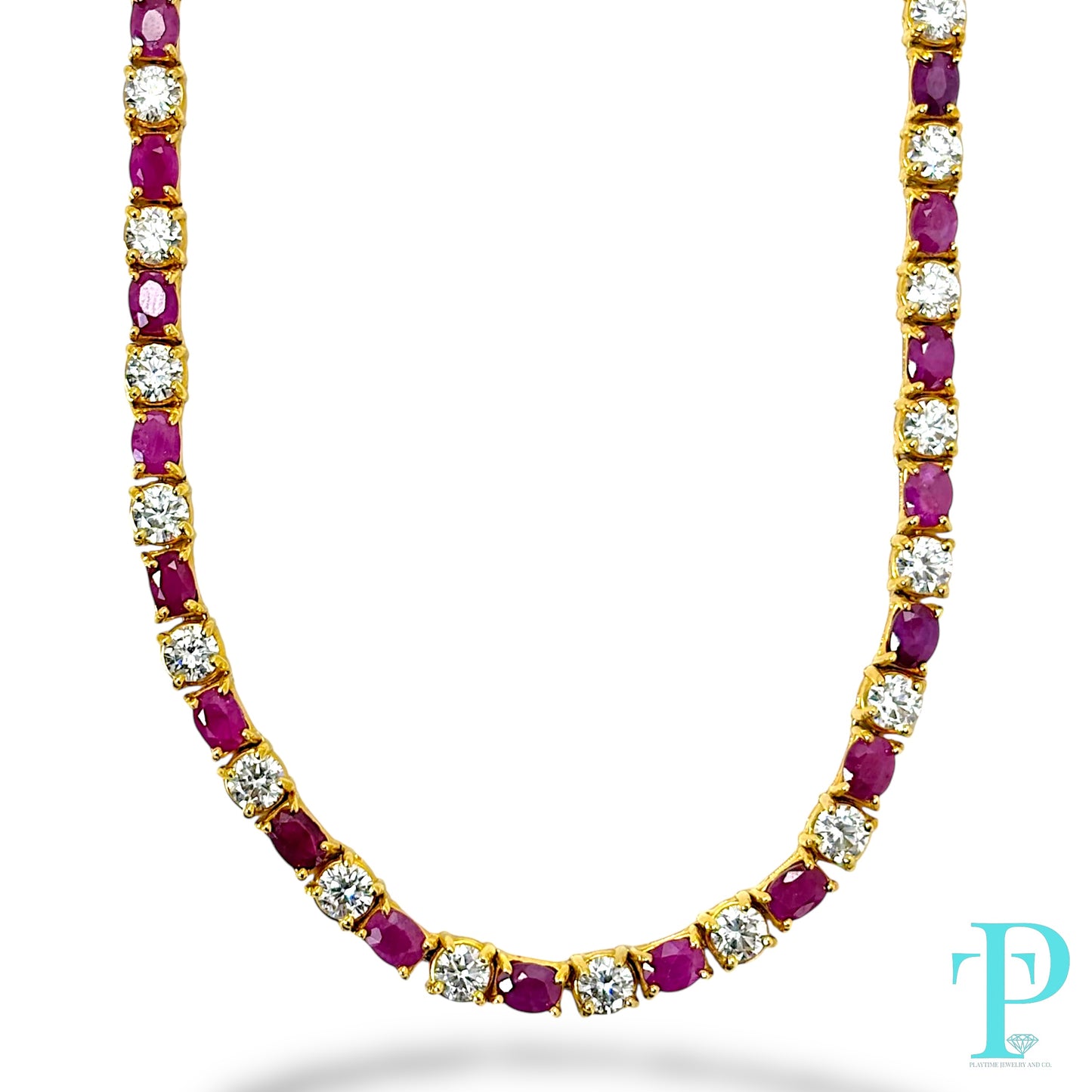 14KT YELLOW GOLD DIAMOND AND RUBY NECKLACE 24”