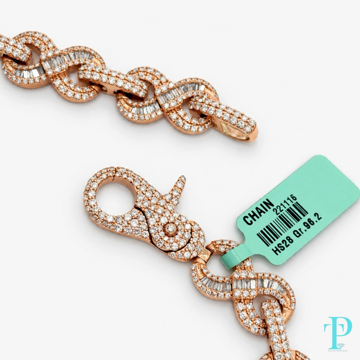 14KT ROSE GOLD DIAMOND SET INFINITY CHAIN 15.5MM 22” 163g (LGD)