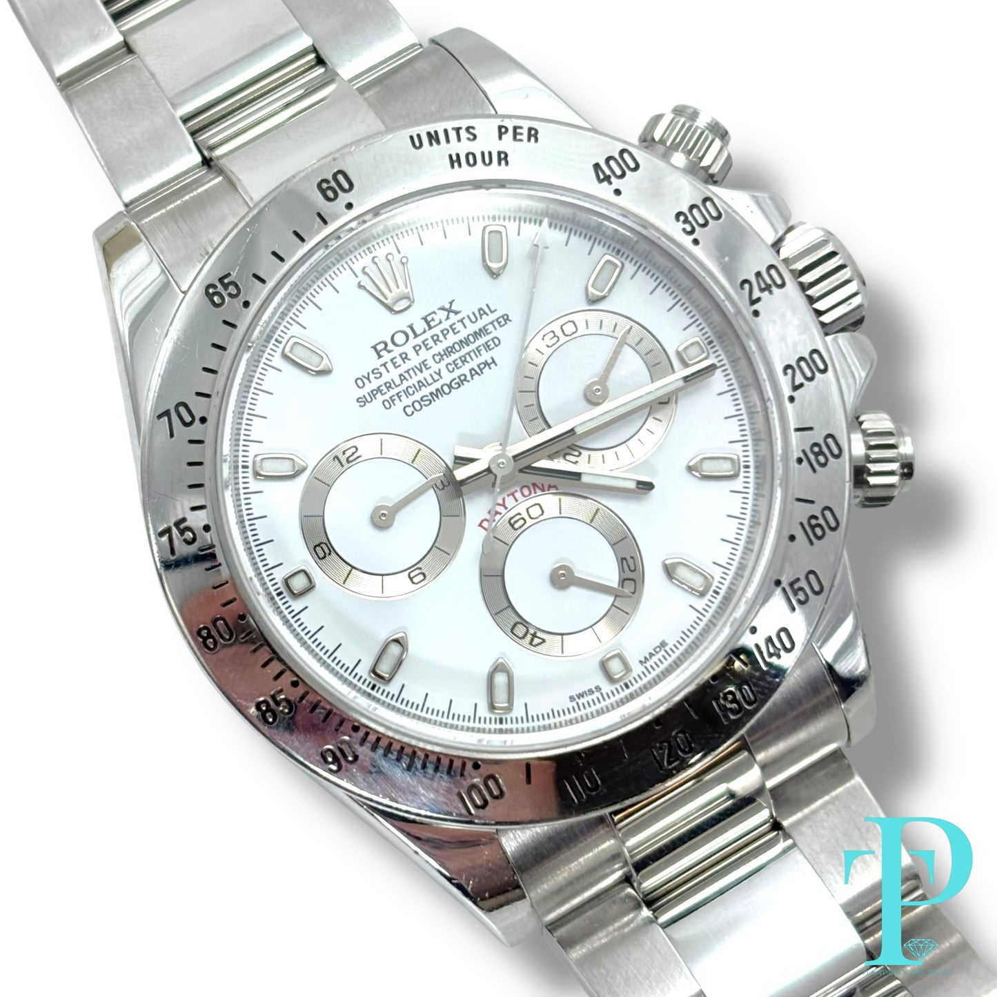 40MM ROLEX DAYTONA / STAINLESS STEEL / WHITE AND SILVER DIAL / OYSTER BRACELET / CHRONOGRAPH / AUTOMATIC MOVEMENT / REF.116520
