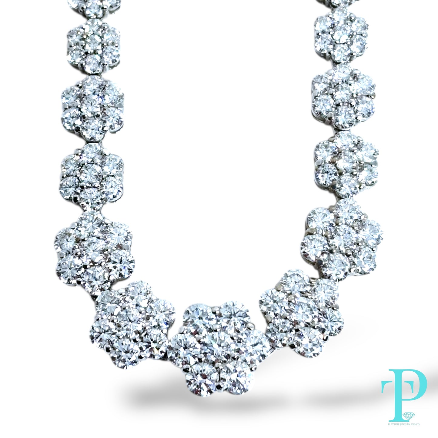 LARGE POINTER CLUSTER / TENNIS NECKLACE / 16” 14KT 26.11CTW / VVS-1 LAB-GROWN