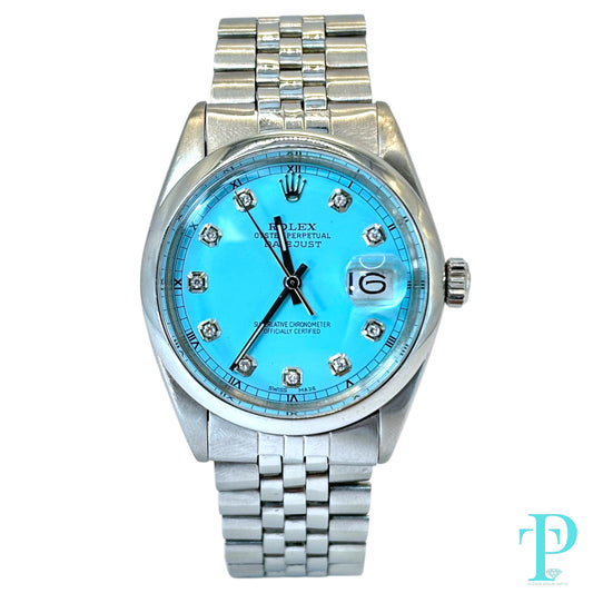36MM ROLEX DATEJUST REF.16013 STAINLESS STEEL / TIFFANY BLUE DIAMOND DIAL