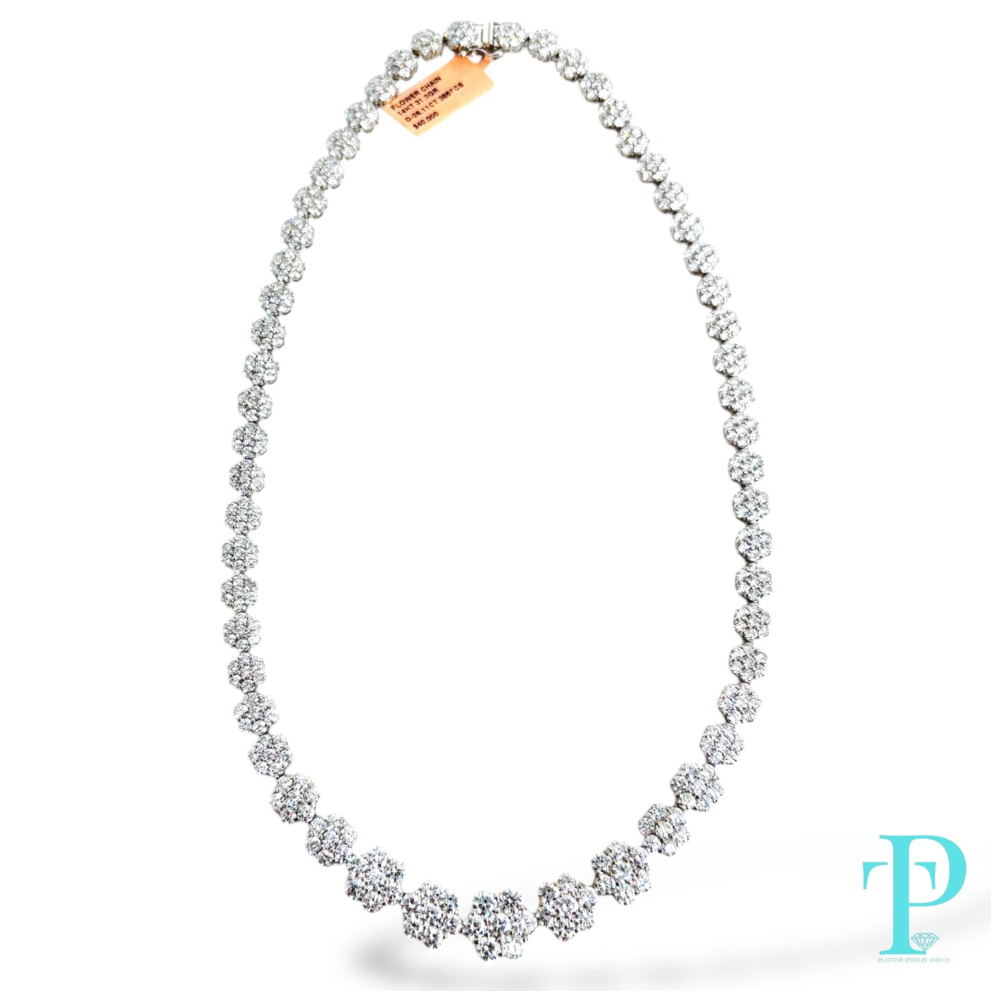 LARGE POINTER CLUSTER / TENNIS NECKLACE / 16” 14KT 26.11CTW / VVS-1 LAB-GROWN