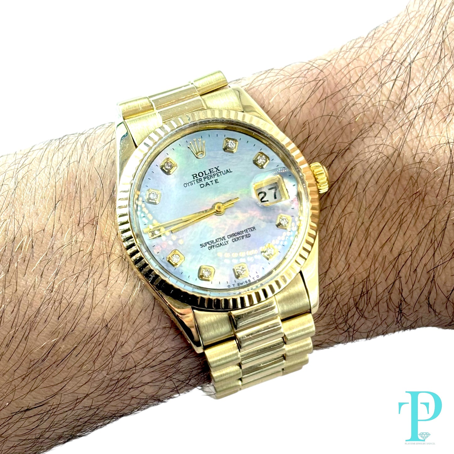 34MM ROLEX DATE REF.1510 14KT YELLOW GOLD MOP DIAL