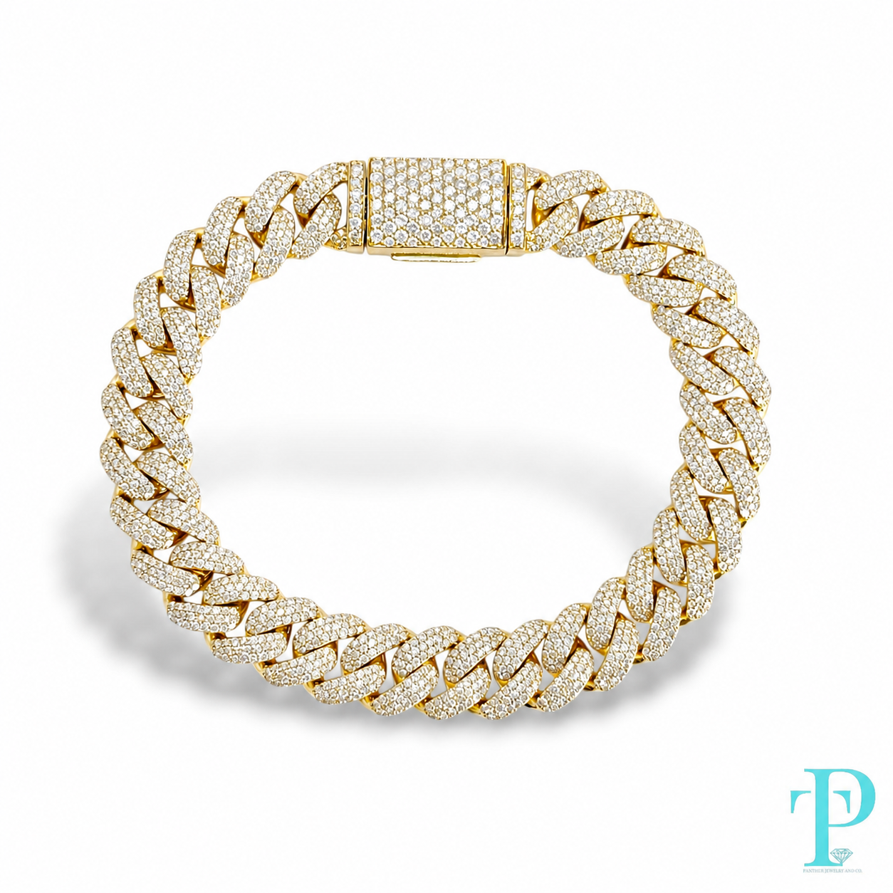 10MM 10KT YELLOW GOLD 24CTW NATURAL DIAMOND CUBAN LINK BRACELET
