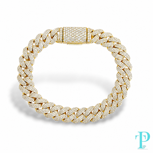 10MM 10KT YELLOW GOLD 24CTW NATURAL DIAMOND CUBAN LINK BRACELET