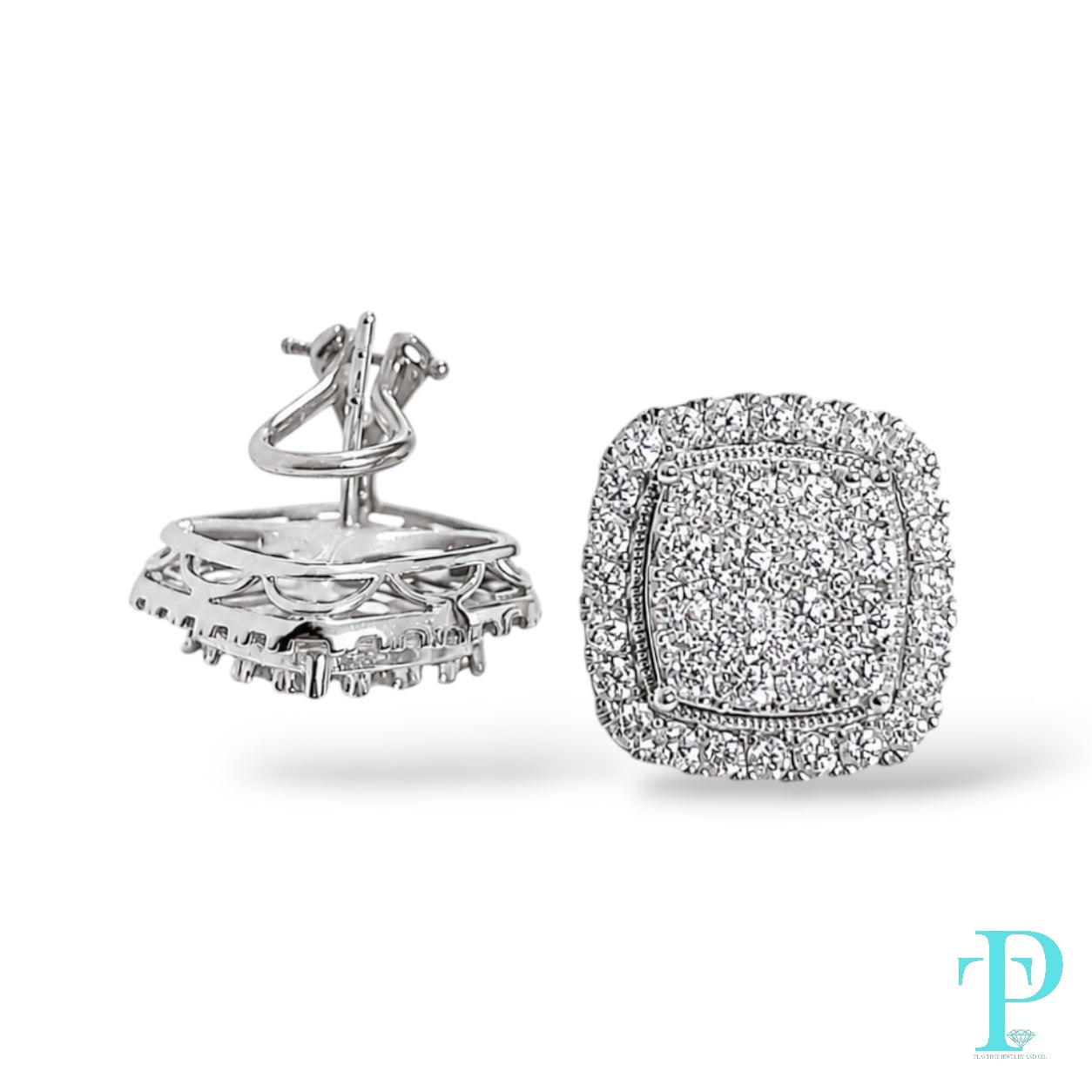 14KT 2.50CTW LAB-GROWN DIAMOND CLUSTER EARRINGS