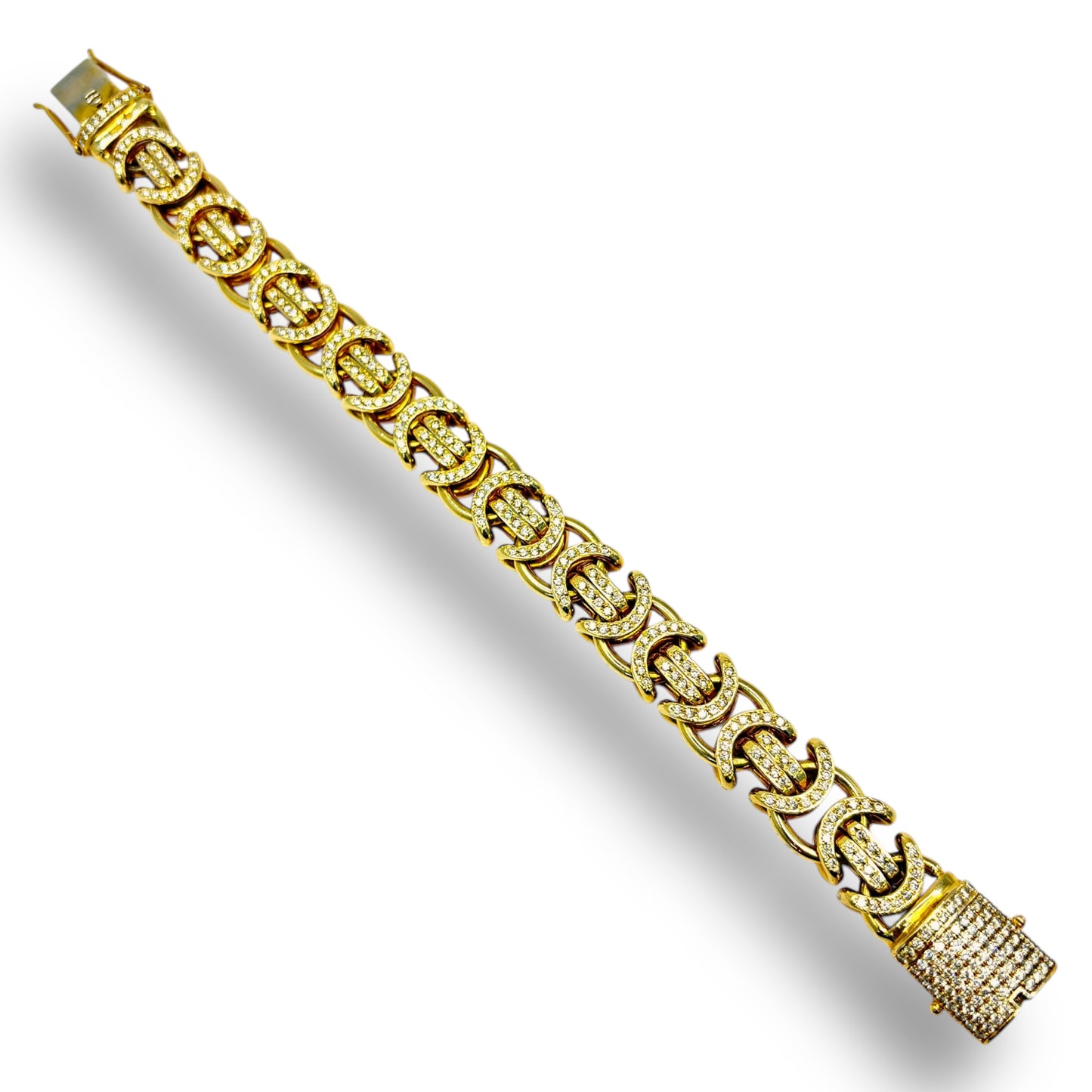 14MM SOLID 14KT GOLD 98.4G 8” DIAMOND BYZANTINE LINK BRACELET