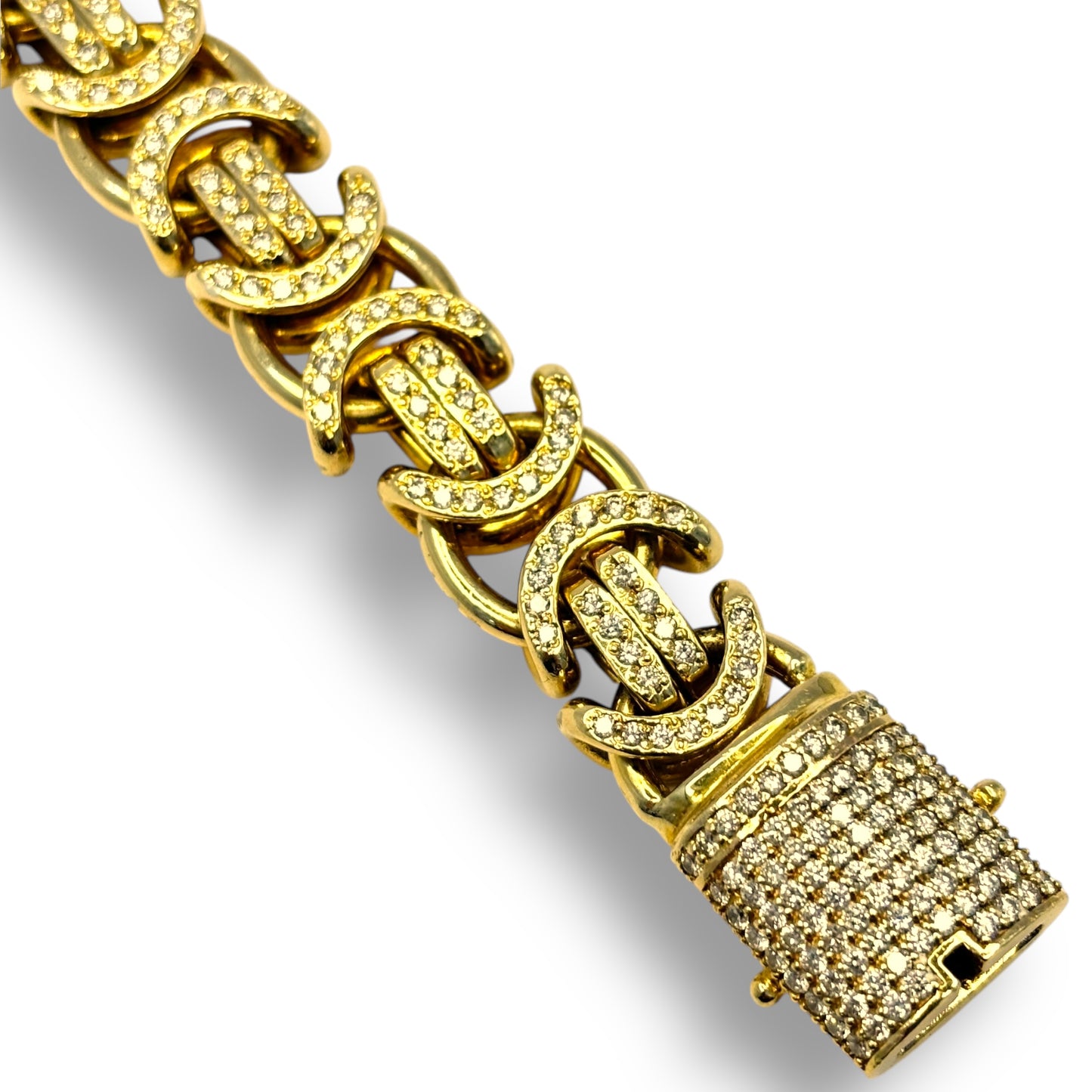 14MM SOLID 14KT GOLD 98.4G 8” DIAMOND BYZANTINE LINK BRACELET