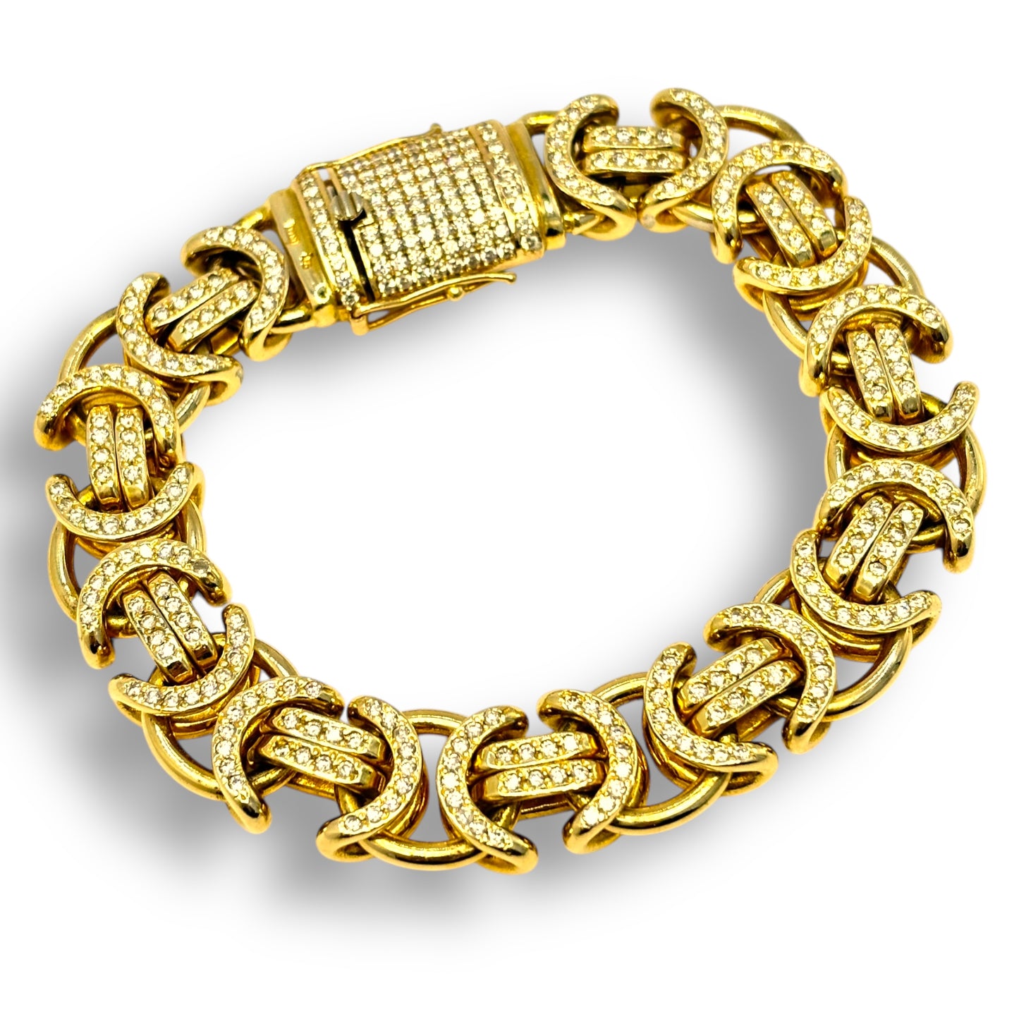 14MM SOLID 14KT GOLD 98.4G 8” DIAMOND BYZANTINE LINK BRACELET
