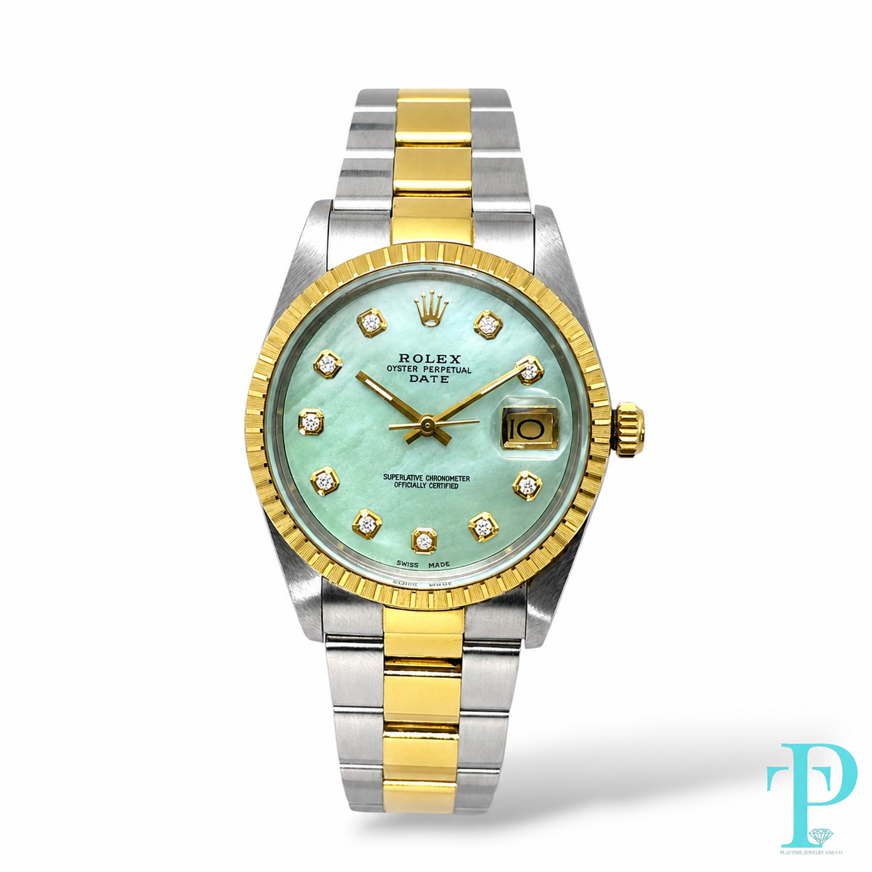 PRE-OWNED 34MM ROLEX DATE REF.15053 PISTACHIO DIAL