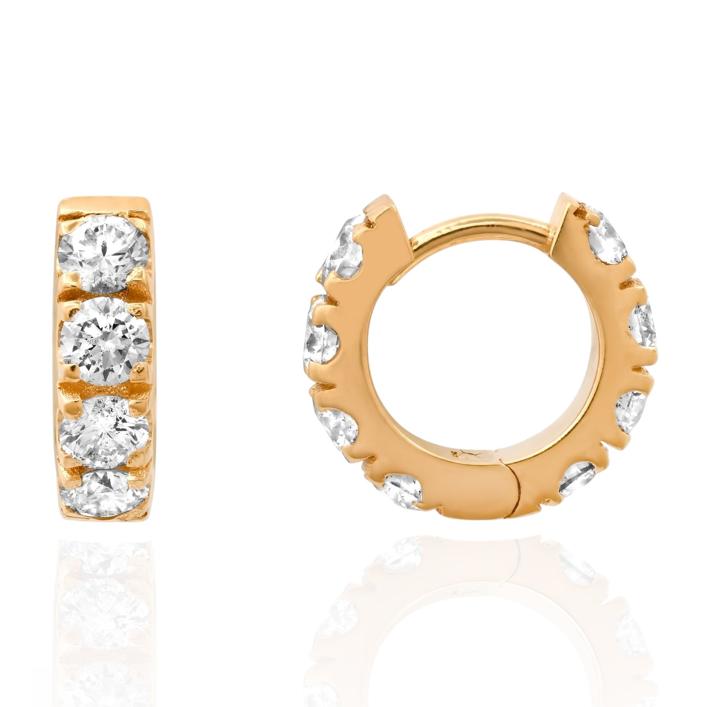 3.0MM 10-POINTER DIAMOND HUGGIE EARRINGS(YELLOW GOLD)