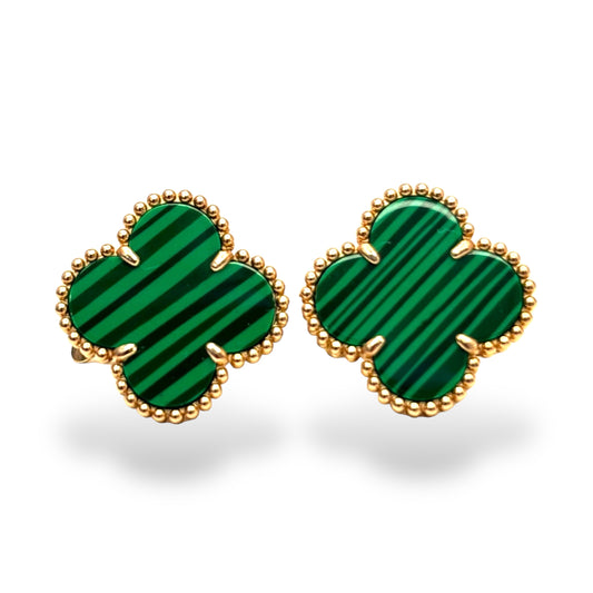 14KT GOLD AND MALACHITE CLOVER EARRINGS