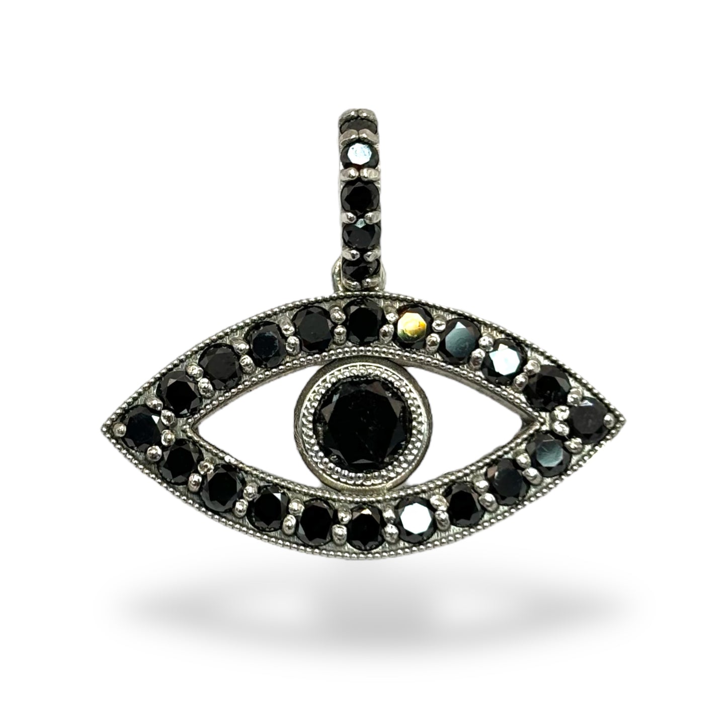 14KT ALL SEEING EYE NATURAL BLACK DIAMOND PENDANT(WHITE GOLD)