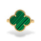 14KT GOLD GREEN MALACHITE CLOVER RING