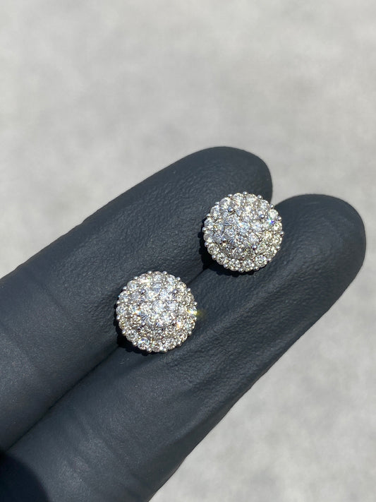 14KT WHITE GOLD “LARGE MOUNTED PAVE” CLUSTER 1.5CTW EARRINGS